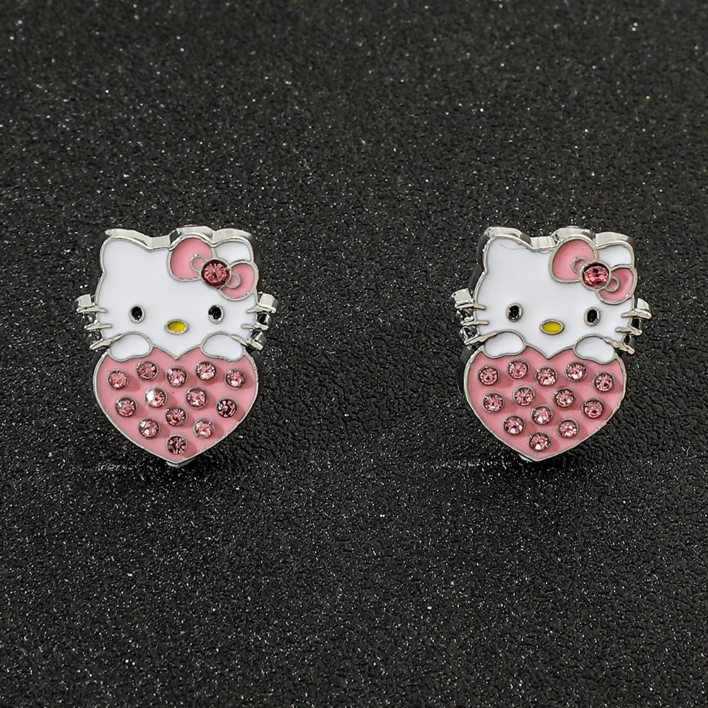 Sanrio Anime Hello Kitty Earrings Sweet Love Rhinestones Earrings Girls Birthday Party Jewelry Accessories