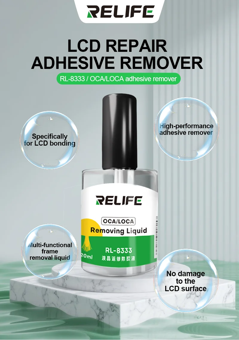 

RELIFE RL-8333 20ml LCD Screen Glue Remover Soften BGA PCB IC Chip Solid OCA Glue Cleaning and Phone Remover Tool