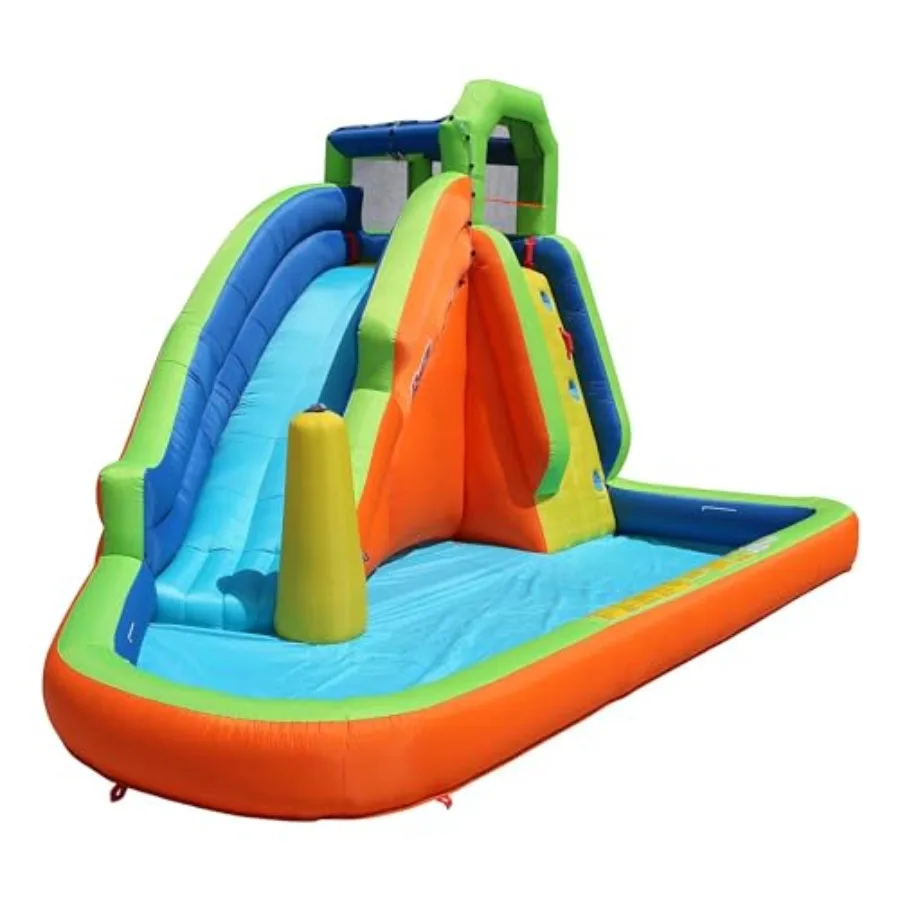 Parque Aquático Inflável com Jatos de Água, Escorregador Aquático, Mangueira de Pulverização Suspensa e Piscina de Respingo M