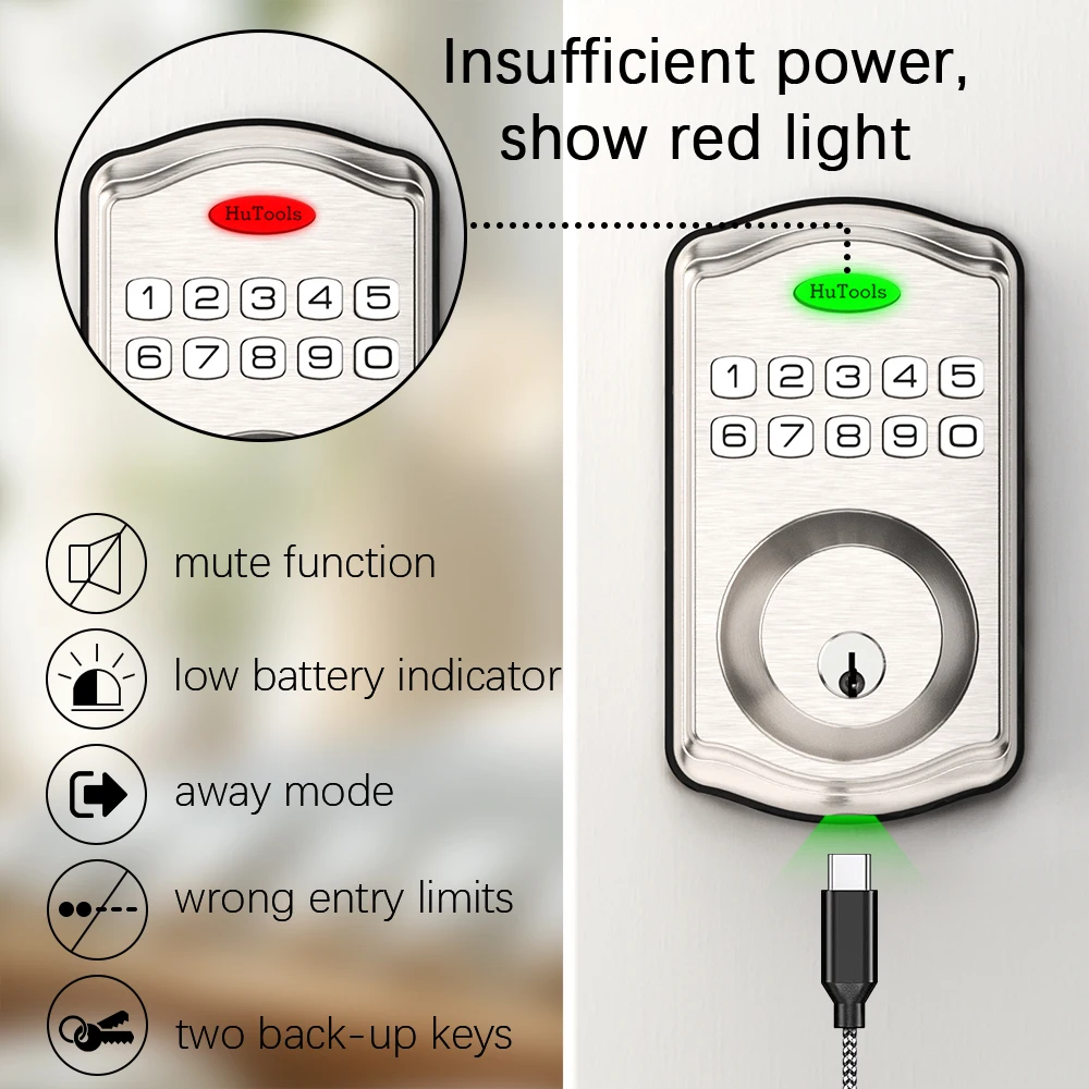 Hutools serrure de porte d'entrée sans clé-serrure de porte à clavier-serrure à pêne dormant intelligente-mot de passe Anti-regard-serrure automatique facile à installer