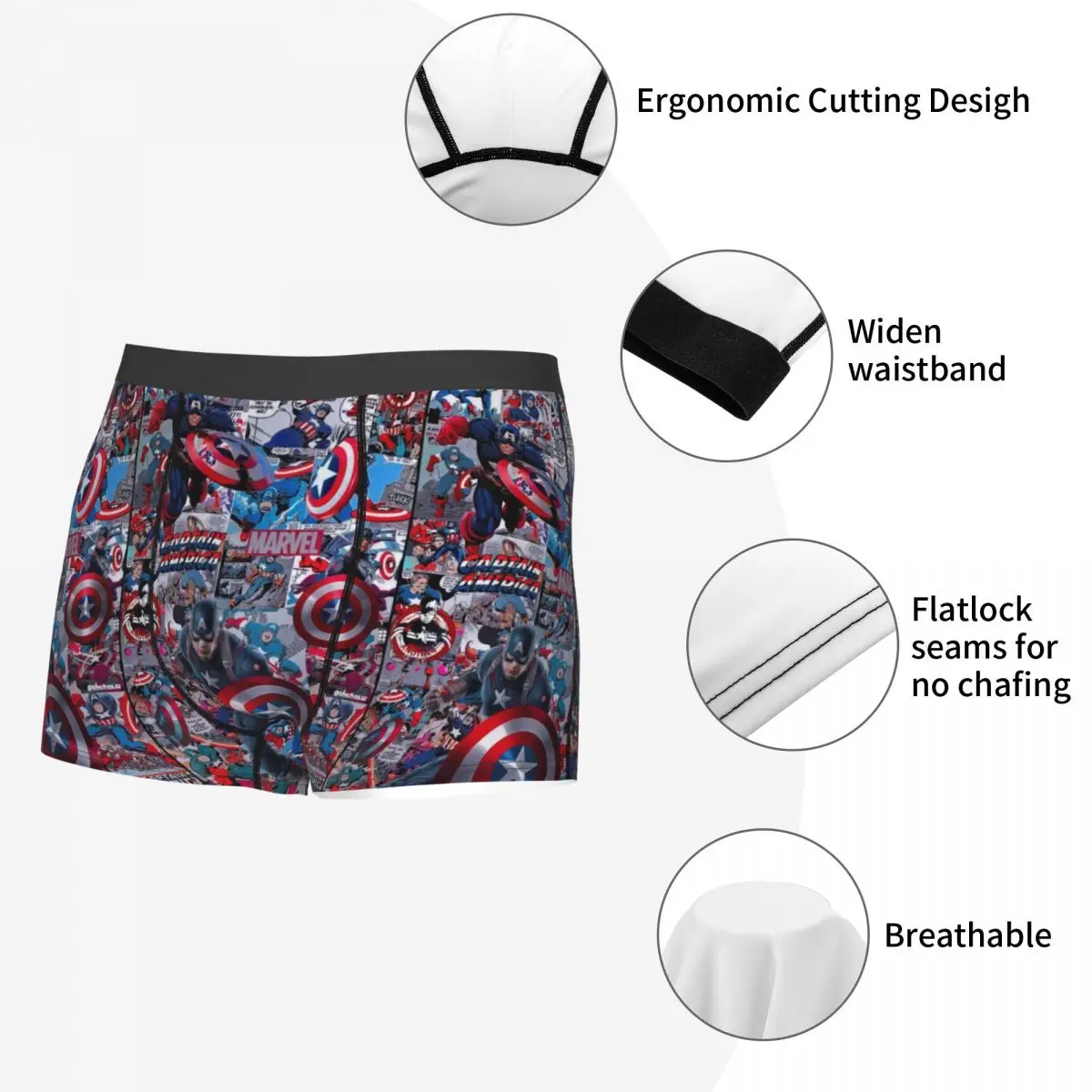 Male Cool Captain America Underwear Boxer Briefs Breathable Shorts Panties Underpants