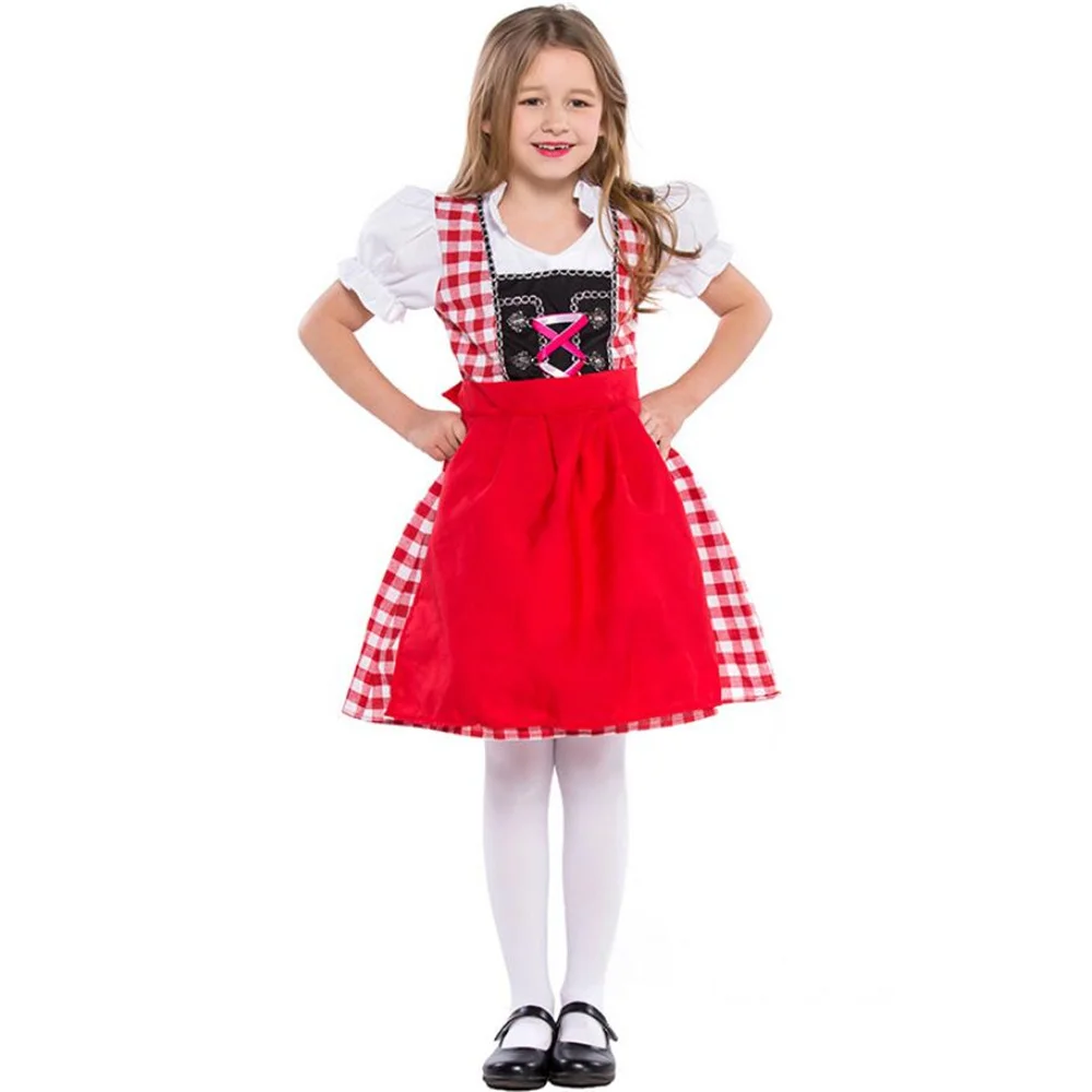 

Child Red Plaid Dirndl Dress German Oktoberfest Costume Traditional Bavarian Girls Beer Wench Maid Cosplay Fancy Party Dress