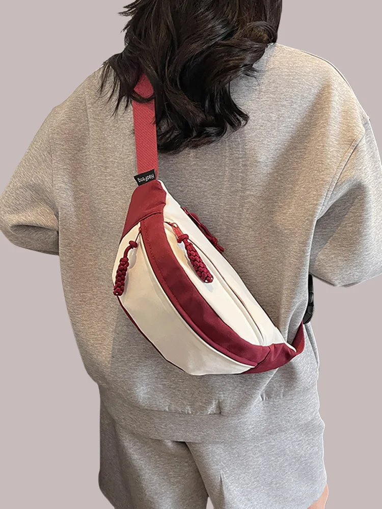 casual-sporty-women's-crossbody-bag-simple-contrast-color-pouch-waist-bag-student-fashion-small-bag-dumpling-shape-canvas-bag