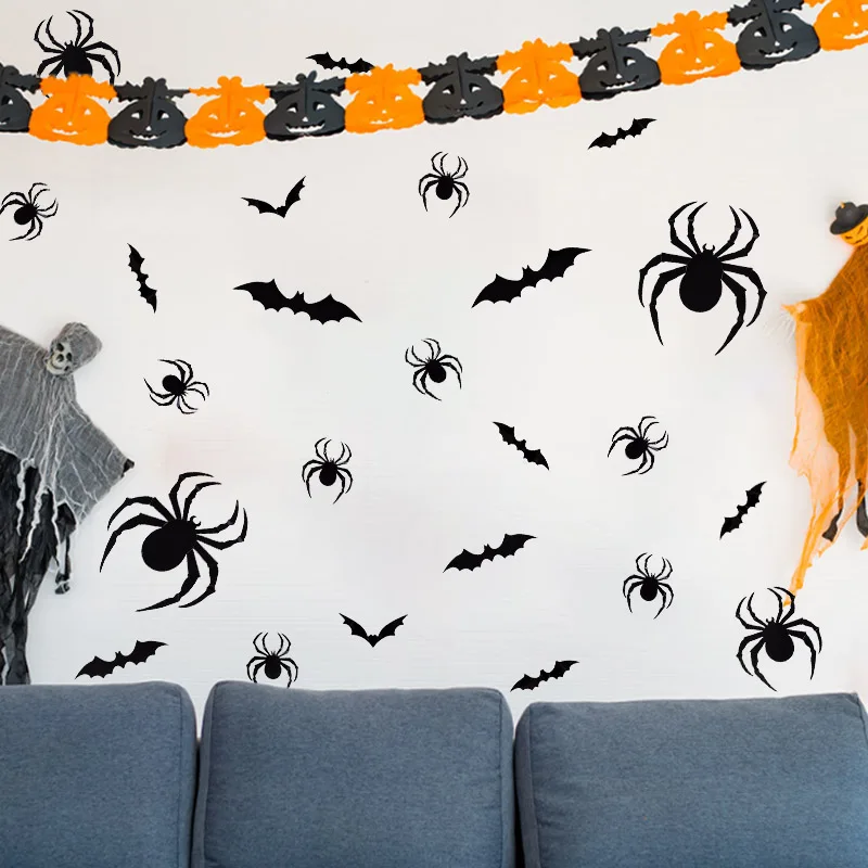 

48Pcs/set Halloween 3D Black Spider Bat Wall Stickers Halloween DIY Decorative Wall Window Decal Halloween Party Home Decoration