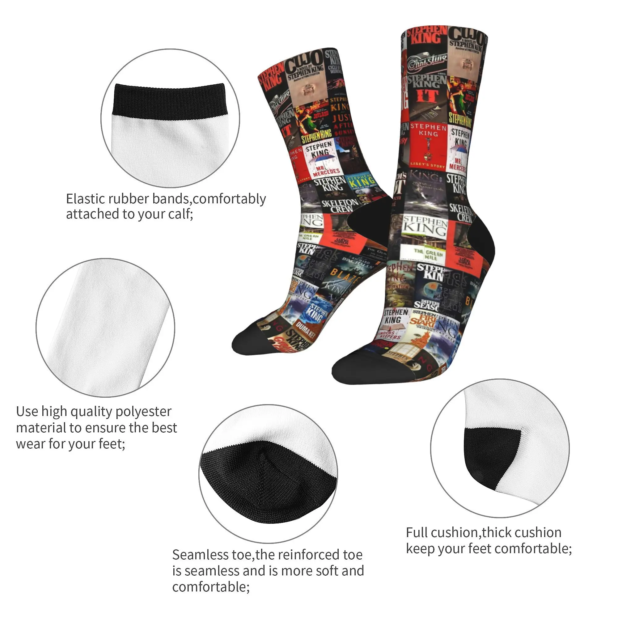 Autumn Winter Cool Men's Women's Stephen King Book Cover Collage Socks  Breathable Basketball Socks