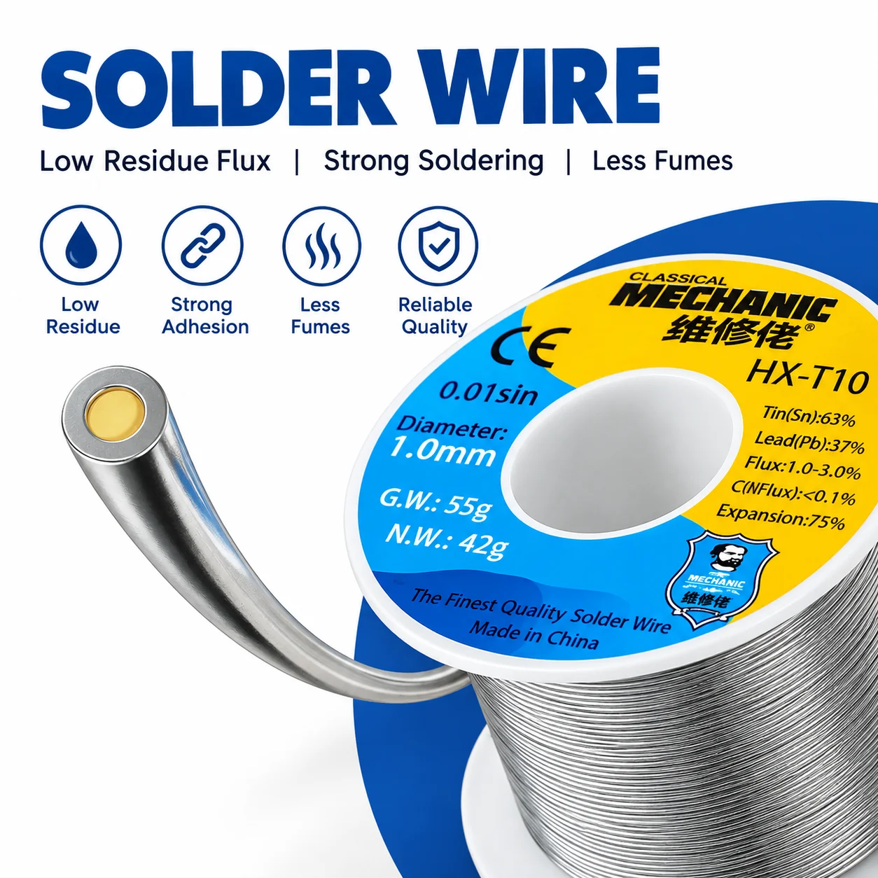MECHANIC High Purity Solder Wire Mild Rosin Core 183℃ Melting Point 0.2-1.2mm for Phone PC PCB Board Soldering Repair Flux Cable