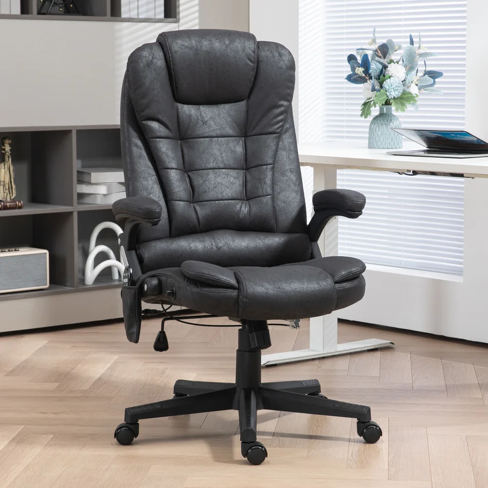 

6 Point Vibrating Massage Office Chair with Lumbar Heat Black Reduce Fatigue Adjustable Settings 125° Backrest All Day Comfort