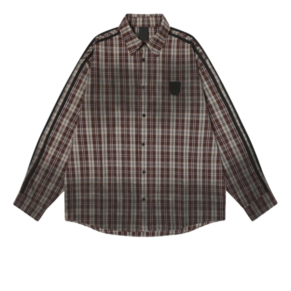

Vintage Stars Patch Shirts Men Streetwear Harajuku Long Sleeve Shirt for Men Oversized Loose Casual Plaid Blouse Coats Male
