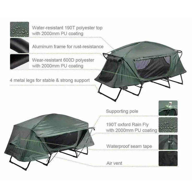 Multi-functional Outdoor Camping 1 Person Tenda Double Layer Waterproof Oxford Other Tent Foldable Bed Tent Whit Bed