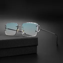HBK Rimless Square Gradient Sunglasses Men New Fashion Punk Sun Glasses Vintage Trendy Small Frame Frameless Eyewear UV400