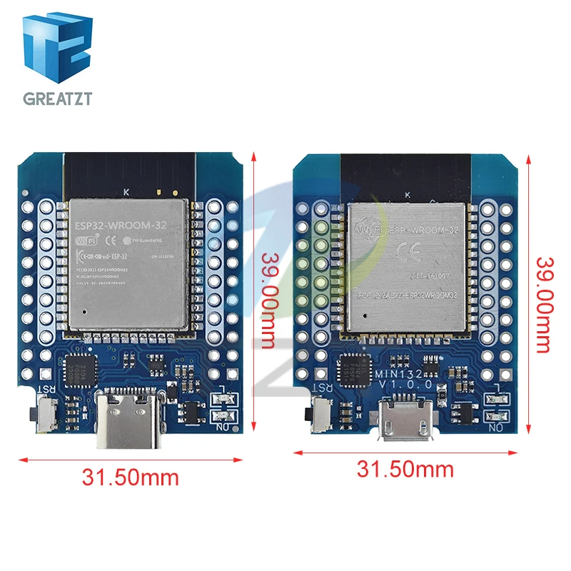 TZT For Wemos Mini D1 ESP8266 ESP32 ESP-32S WIFI Bluetooth CP2104 Development Board Module For Arduino With Pins