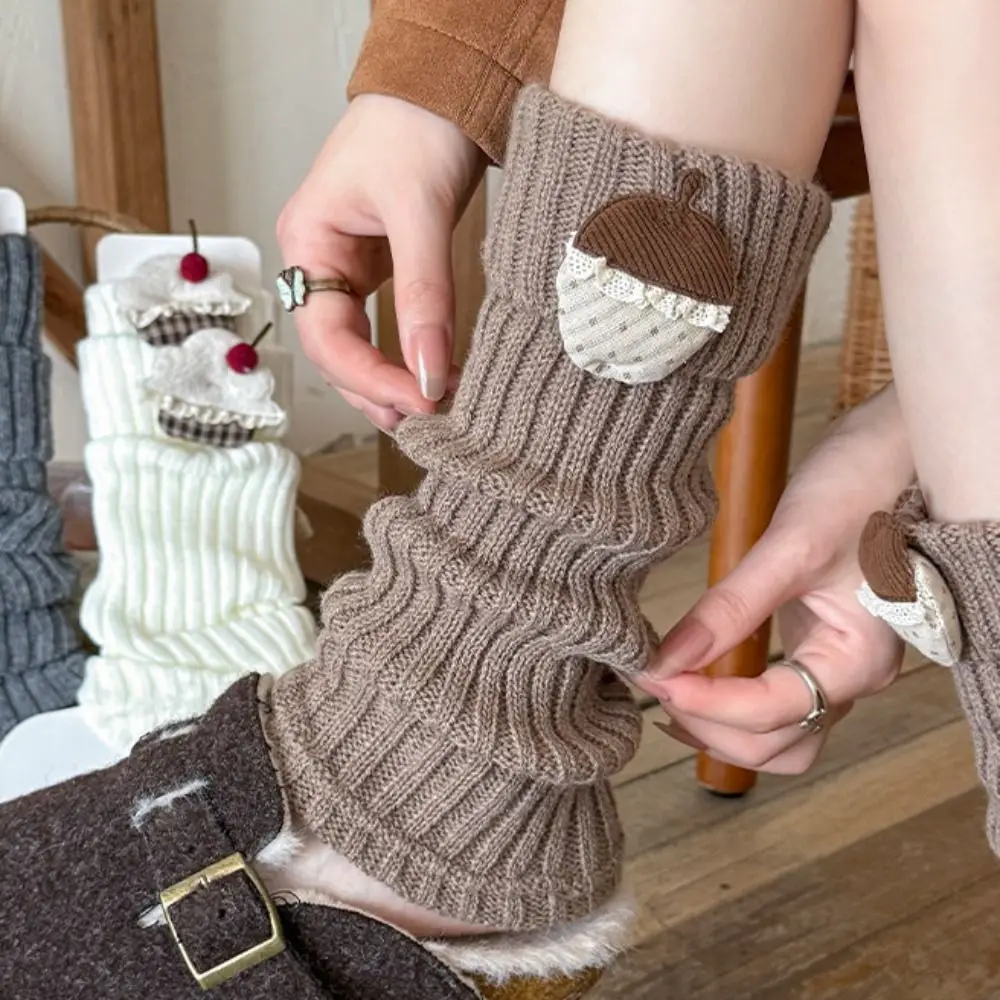 New Thickened Leg Warmers for Girls Knitted Lolita Children's Socks Ice cream Keep Warm Boot Covers Autumn and Winter