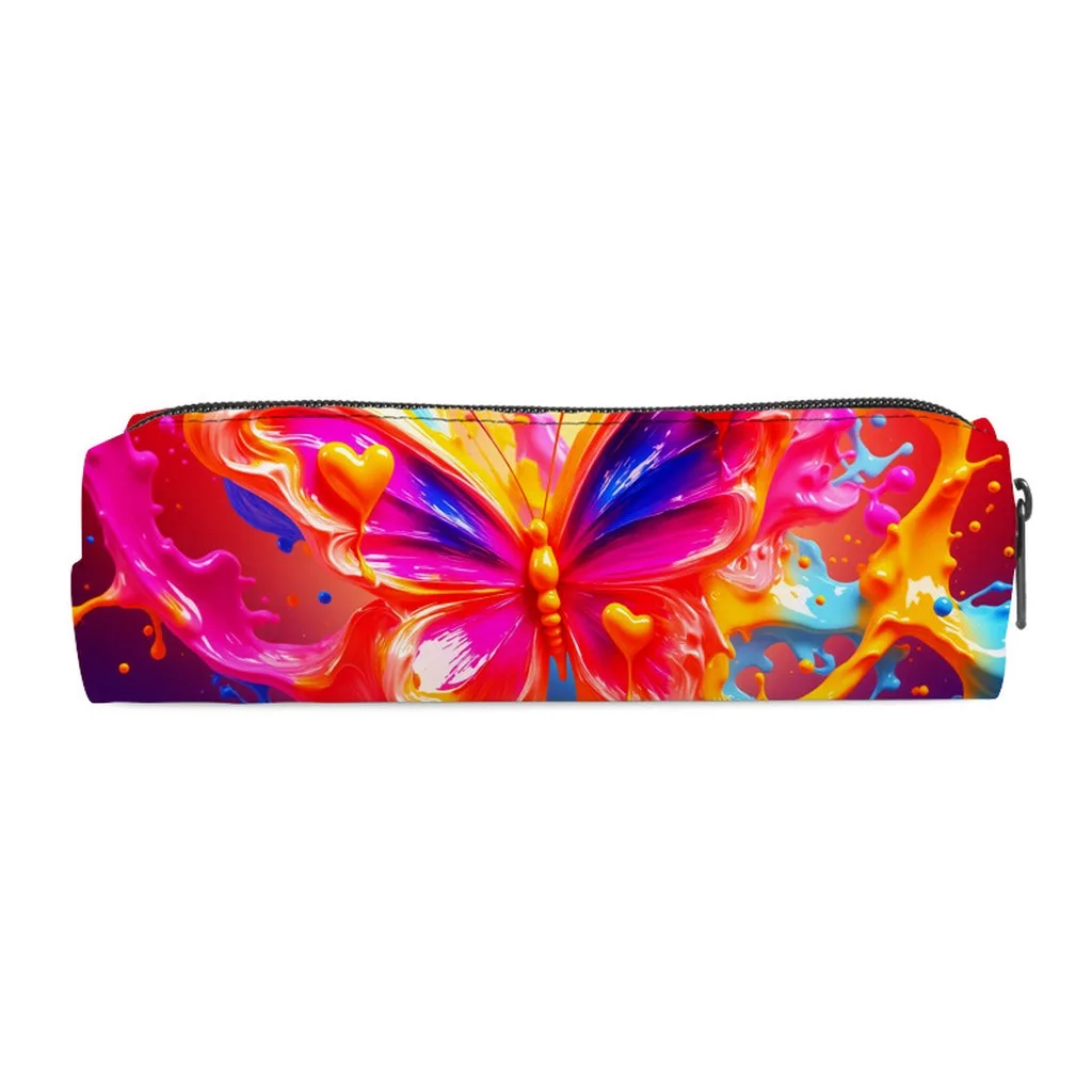 Cylinder Pencil Bag Large Kids Pencil Storage Bag Polyester Stationery Pouch Easy To Clean Butterfly Print Pencil Case For Daily