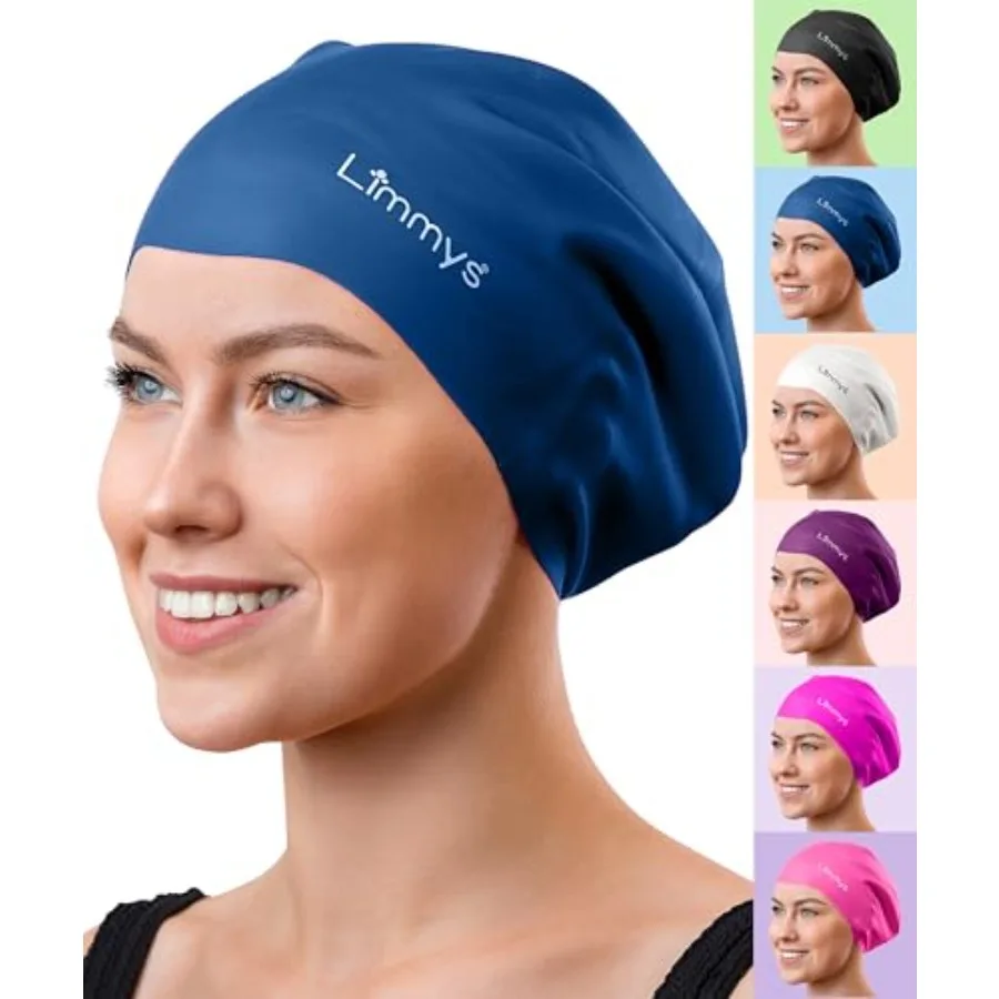 Long Hair Swim Cap for Women and Men Extra Space Stretch Latex-Free Silicone Swimming Cap for Thick, Curly and Long Hair Comfor
