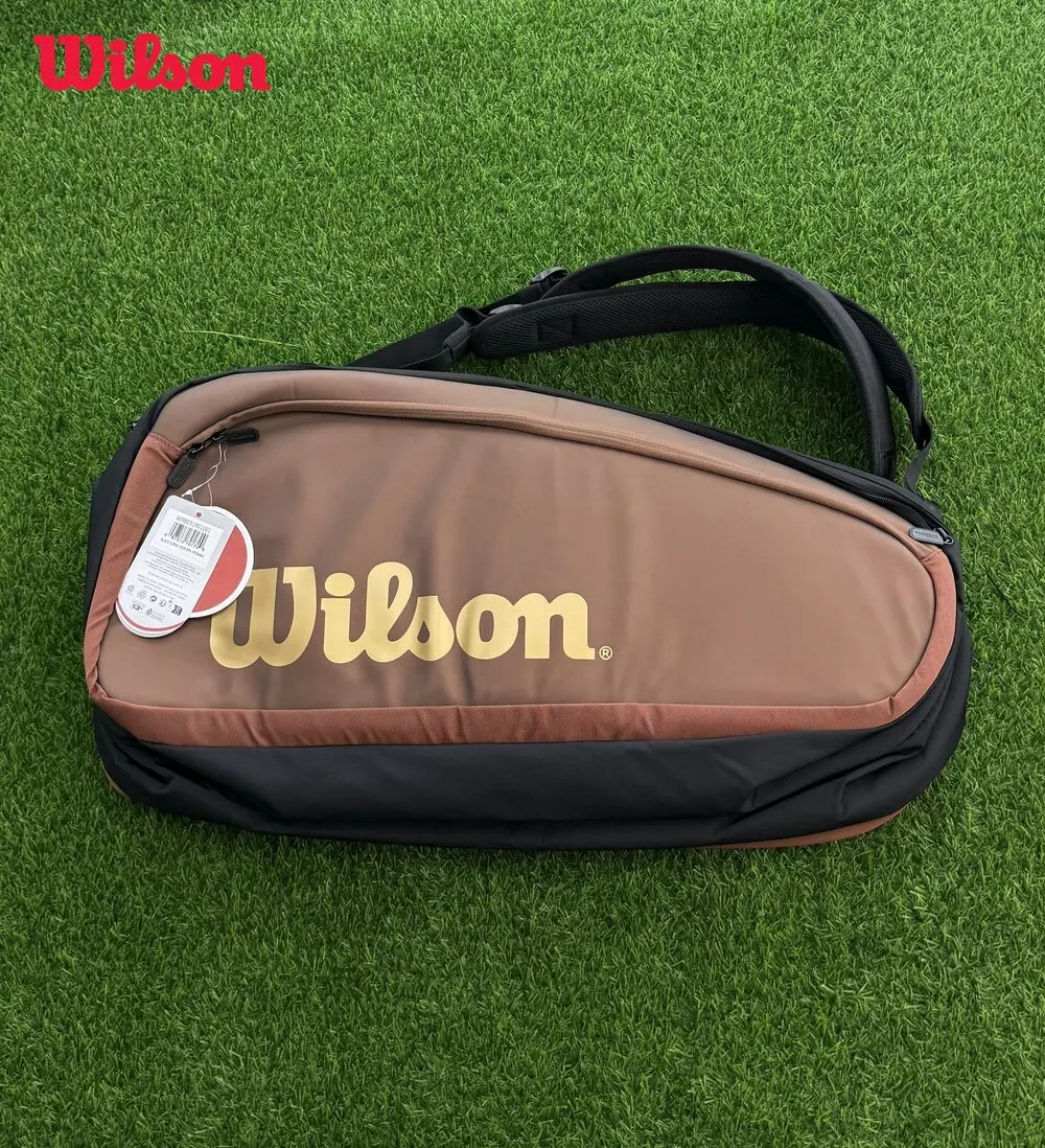 

WILSON 2024 Pro Staff V14 Super Tour Brown Tennis Racket Backpack Large 9 Pack Tennis Bag with Thermoguard Racket Compartment