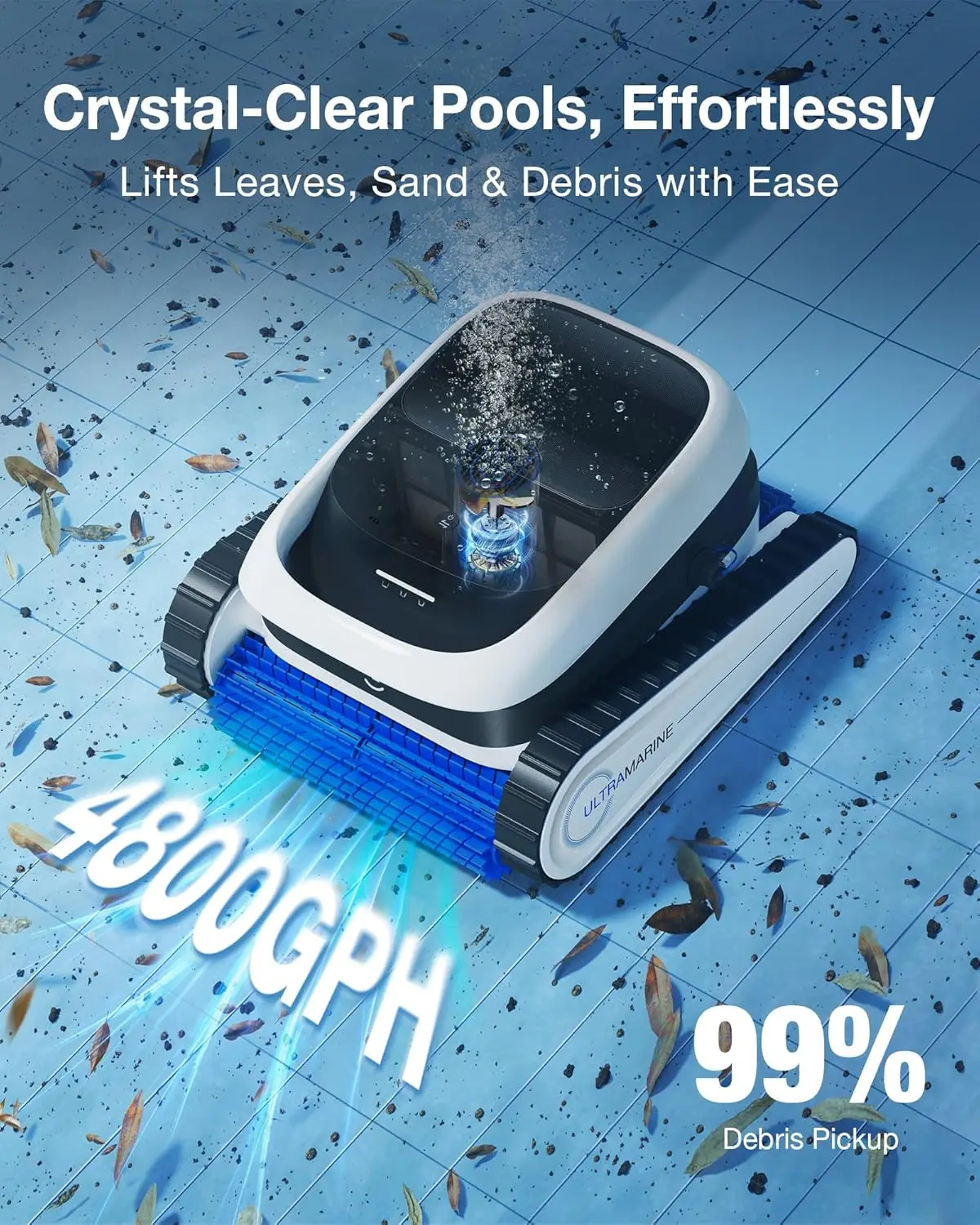 Ultramarine P1 Cordless Pool Cleaner Robot 180 Min Runtime App Smart Control Wall Climbing Vacuum Scrubber Inground Above Pool