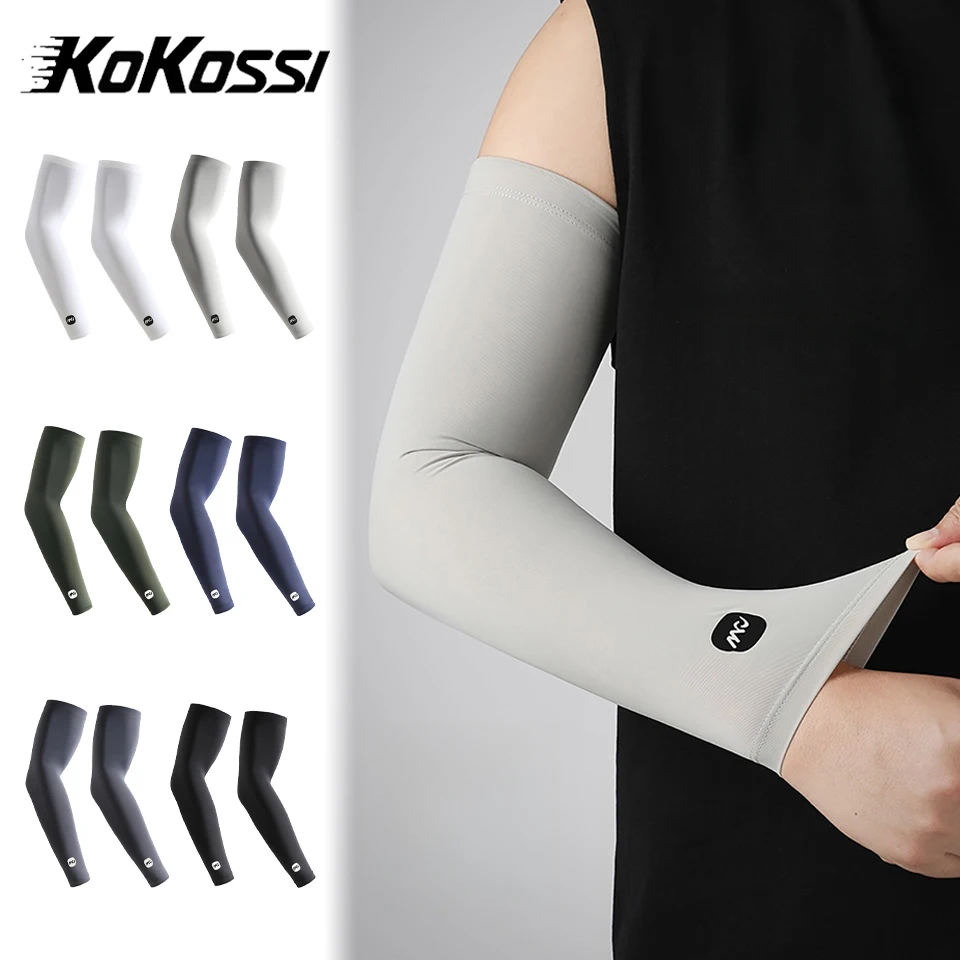 KoKossi 1 Par de Mangas de Compressão para Braços, Proteção em Seda Gelada, Respiráveis, de Secagem Rápida, Refrescantes, Elásticas, para Esportes, Fitness e Ciclismo