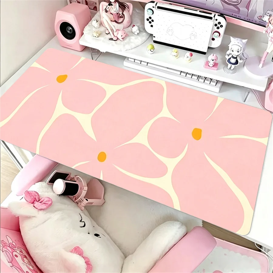 Pink Floral Leather Desk Mat Beautiful Artistic Large Mouse Pad Non-Slip Keyboard Pad Leather Material Mousepad For Office Home