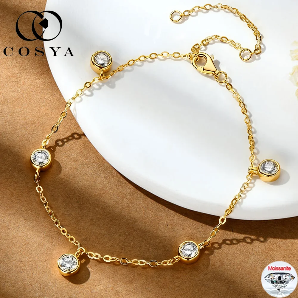 

COSYA D Color VVS 4mm Moissanite Bracelet For Women S925 Silver Plated 18K Gold Bubble Lab Diamond Sparkling Wrist Chain Jewelry