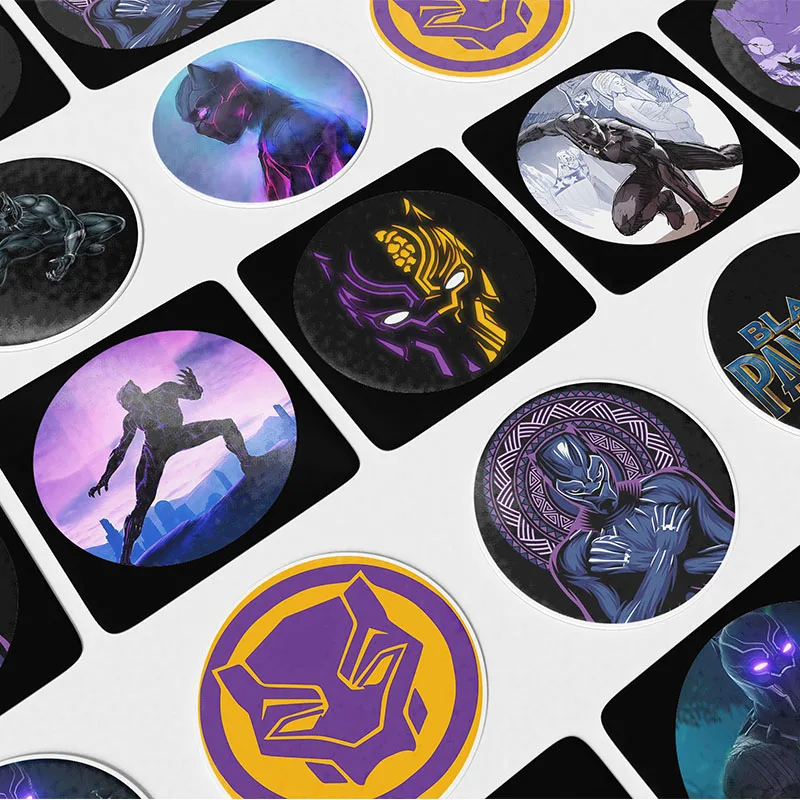 Black Panther Waterproof Round Stickers for Laptop Phone Skateboard Luggage Kids Toys Candy Bag Cookie Gift Wraps Decor Supplies