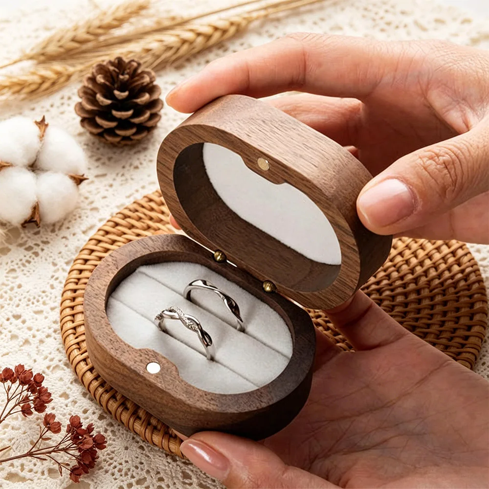 Custom Laser Engraved Wooden Ring Box with Name, Double Slot Ring Holder, Wedding Keepsake Box, Personalized Ring Display Case