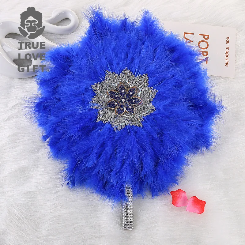 Wedding bride bridesmaid hand holding fan craft color big round feather fan wedding wedding supplies image 3