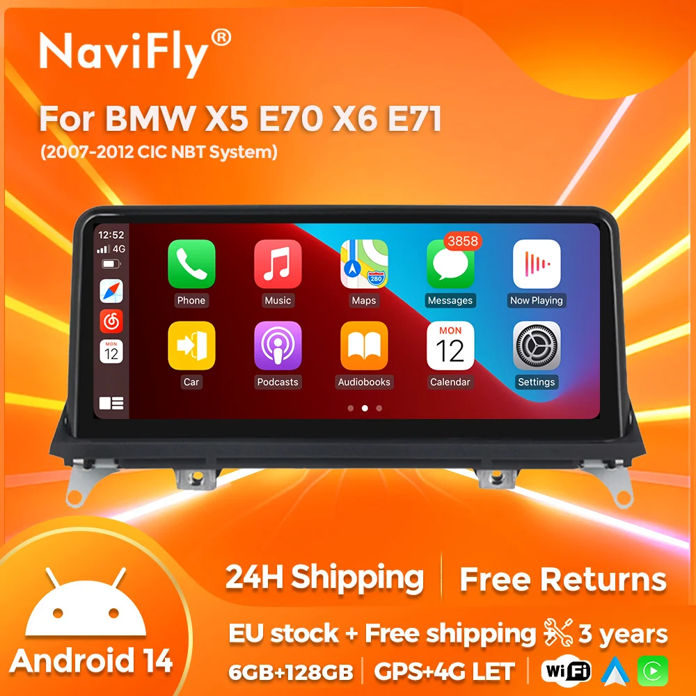 Lecteur vidéo Android 14 pour BMW X5 E70 X6 E71 128-2007, livraison dans l'UE, 2012 Go, limitation automatique, système CCC CIC, navigation CarPlay