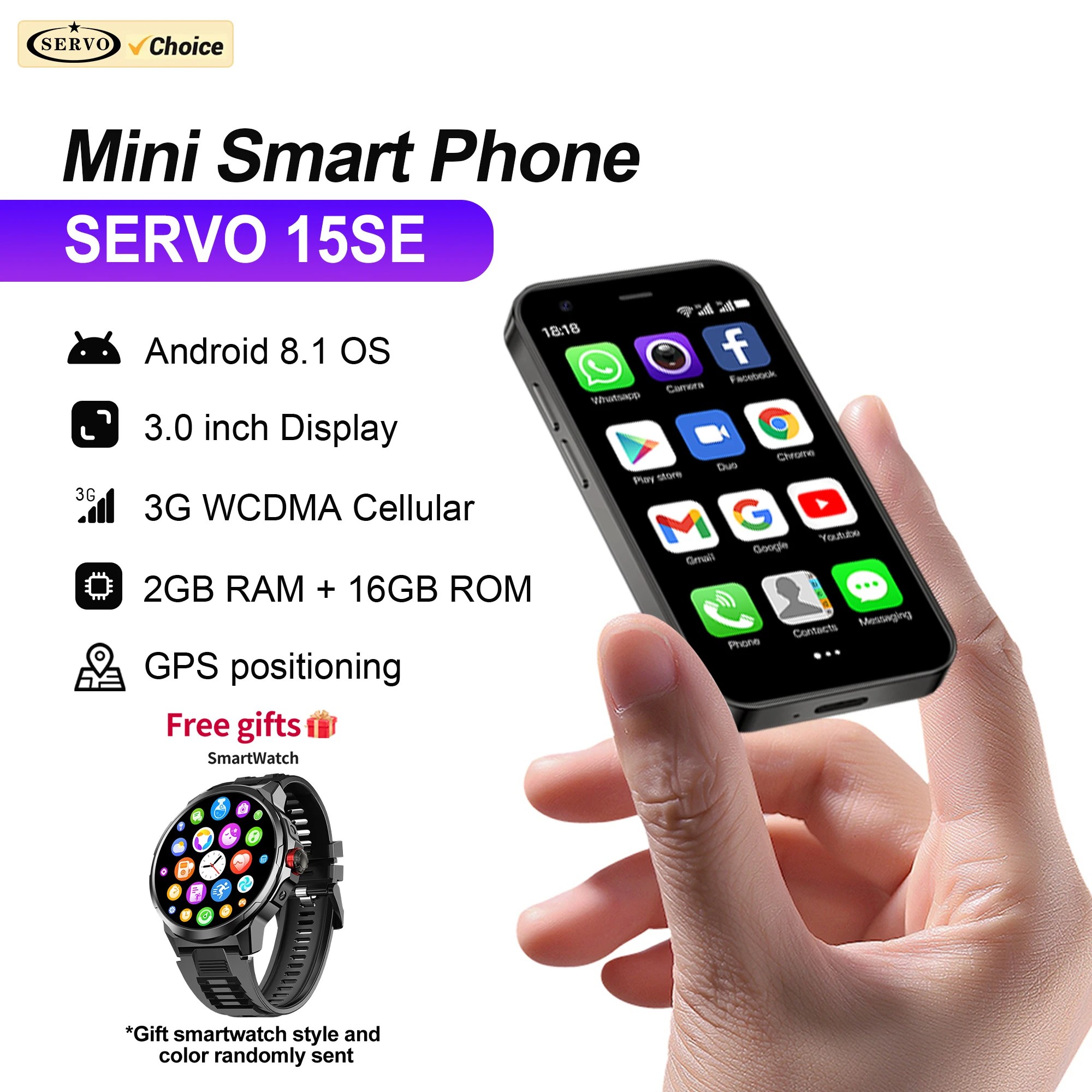 SERVO 15SE Mini Smartphone 3G WCDMA Android System 2GB+16GB WhatsAPP WiFi Hotspot Dual SIM 3.0