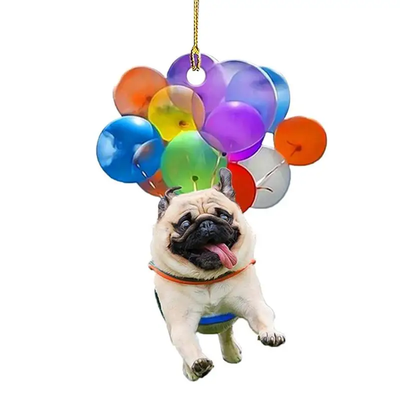 Dog Pendant Bostons Terriers Dog Fly With Bubbles Car Hanging Ornament Car Accessories Cute Puppy Pendant Colorful Balloon