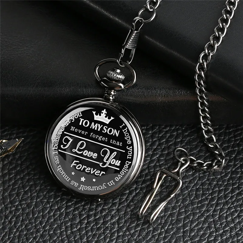 To My Son I Love You Forever Men Boy Watches Analog Quartz Pocket Watch Pendant Chain Roman Numeral Display Present to Kids