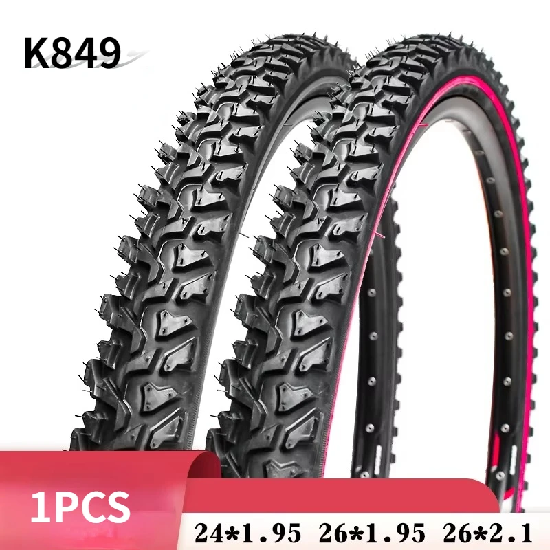 1PCS K849 24/26inch Mountain MTB Bicycle Tyre BMX 24*1.95/26x1.95/2.1 Black Red Line Thickened Cross-country Tire