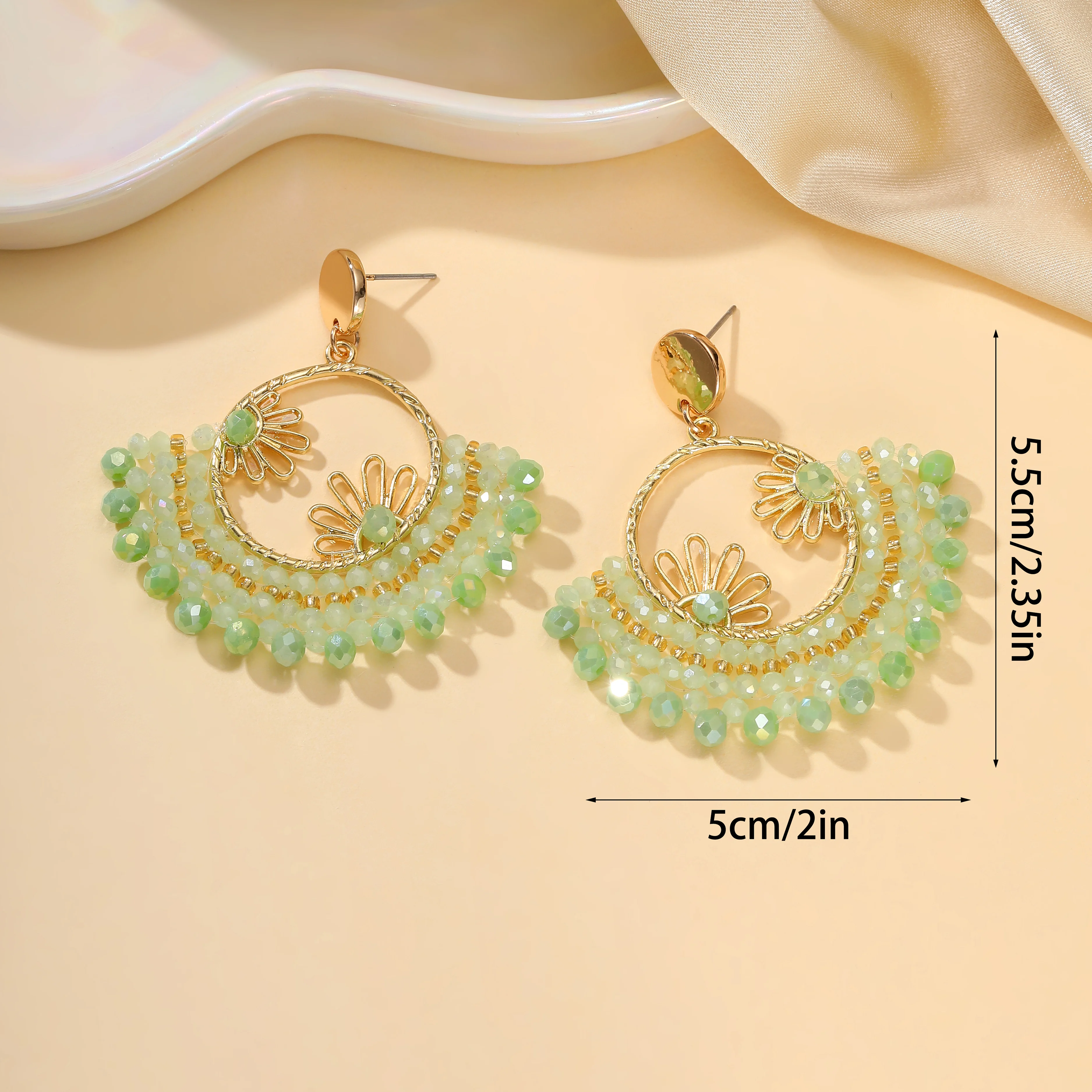 INKDEW Fan Shaped Sunflower Drop Earrings for Women Handmade Crystal Beads Earrings Big Long Earrings Jewelry Gift EA163