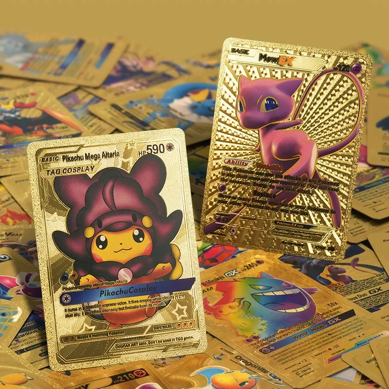 Pokemon Kaarten Metaal Goud Zwart Vmax GX Card Box Mewtwo Charizard Pikachu Zeldzame Collectie Battle Trainer Kaart Kinderen Speelgoed Gift