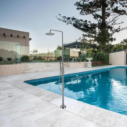 Stainless Steel Outdoor Pool Beach Shower Villa Garden Floor-Mounted Shower Column with Column-Mounted Rinse Showerhead Set