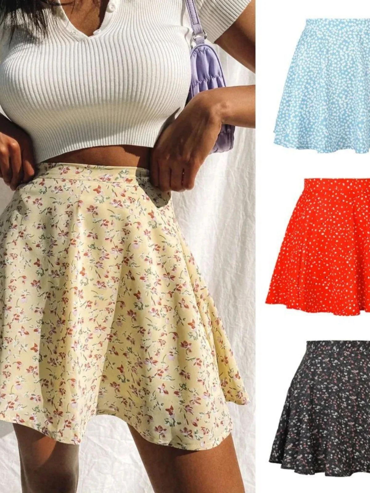 

Casual Floral Print Skirt Invisible Zipper Street Sle A-Line Skirt mid Waist ort Skirt for Young Women 25-29 Years Old