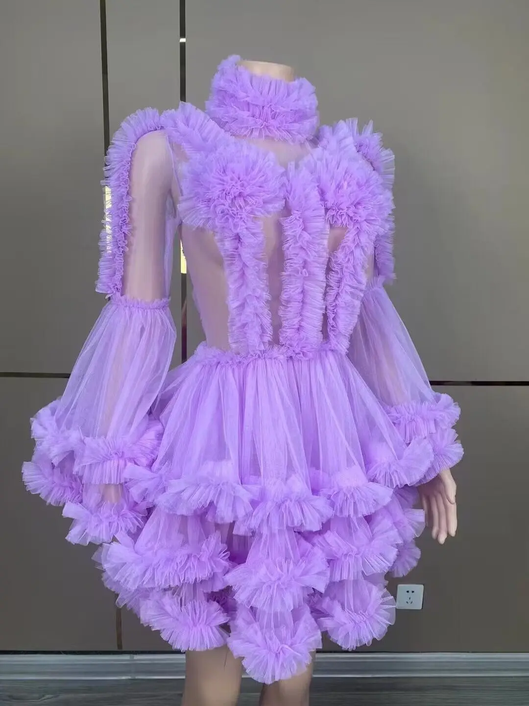 Vestido de malla esponjoso con manga de trompeta, traje de princesa en capas, ropa de escenario para fiesta de noche, graduación, club nocturno