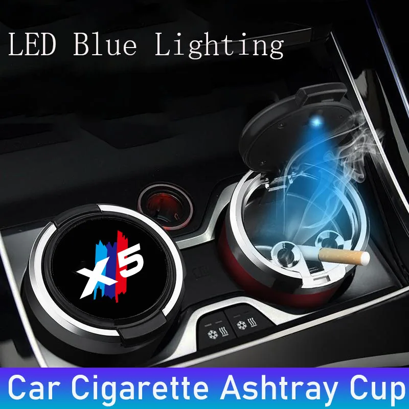 Car ashtray with blue LED light is suitable for BMW X5 car interior accessories