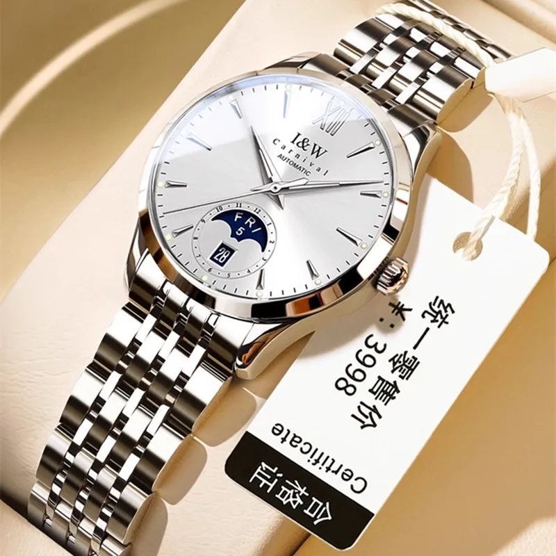 Jam Tangan Mekanis Mewah Bermerek CARNIVAL untuk Wanita Jam Tangan Gerakan Otomatis Safir Modis Wanita Jam Tangan Tahan Air Reloj Mujer