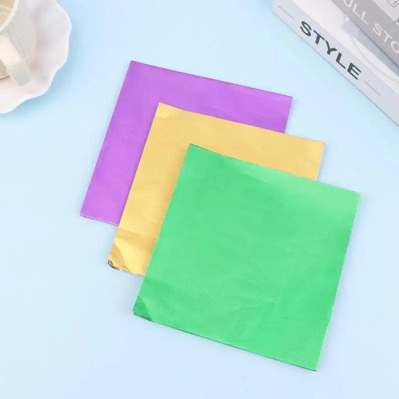 

100Pcs 15x15CM Aluminum Foils Wrapping Paper Sheets Foil Candy Package Paper Chocolate Wedding Party Candy Packaging
