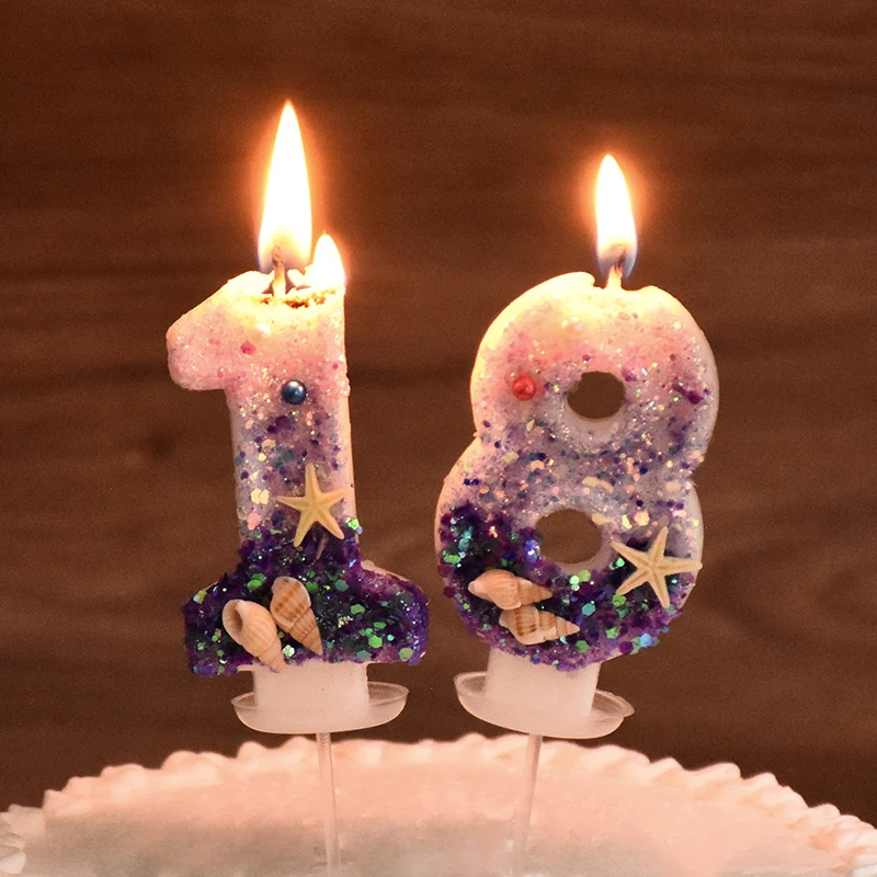 Glitter Purple Mermaid Candle 1 Year Decor 0-9 Number Candles Mermaid Birthday Party Decoration Kids Girl Gift Baby Shower