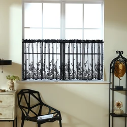 1pc tenda corta in pizzo nero, squisita mantovana con motivo floreale, mantovane per finestre pastorale Tulle Voile decorazioni per la casa decorazioni per la cucina