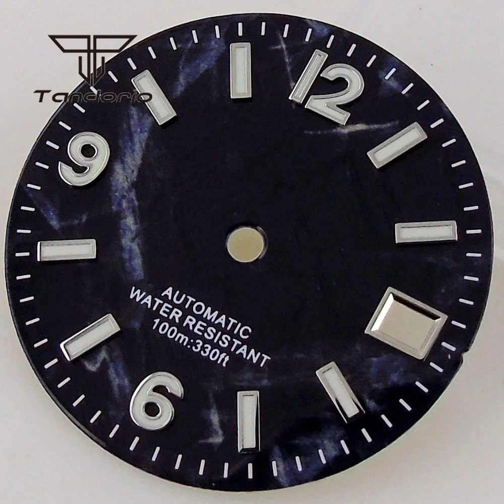 29mm Black/Blue/Green Sterile Watch Dial Face Date Window Silver Hands Set Luminous Fit NH35 NH35A Automatic Movement