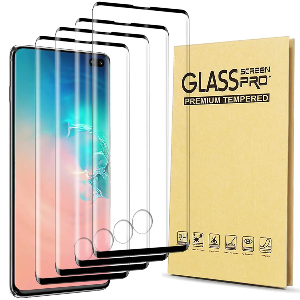 For Samsung Galaxy S10/S10 Plus/S10+/S10e/S10 5G Case Friendly Full Coverage Clear Tempered Glass Screen Protectors 4-Pack