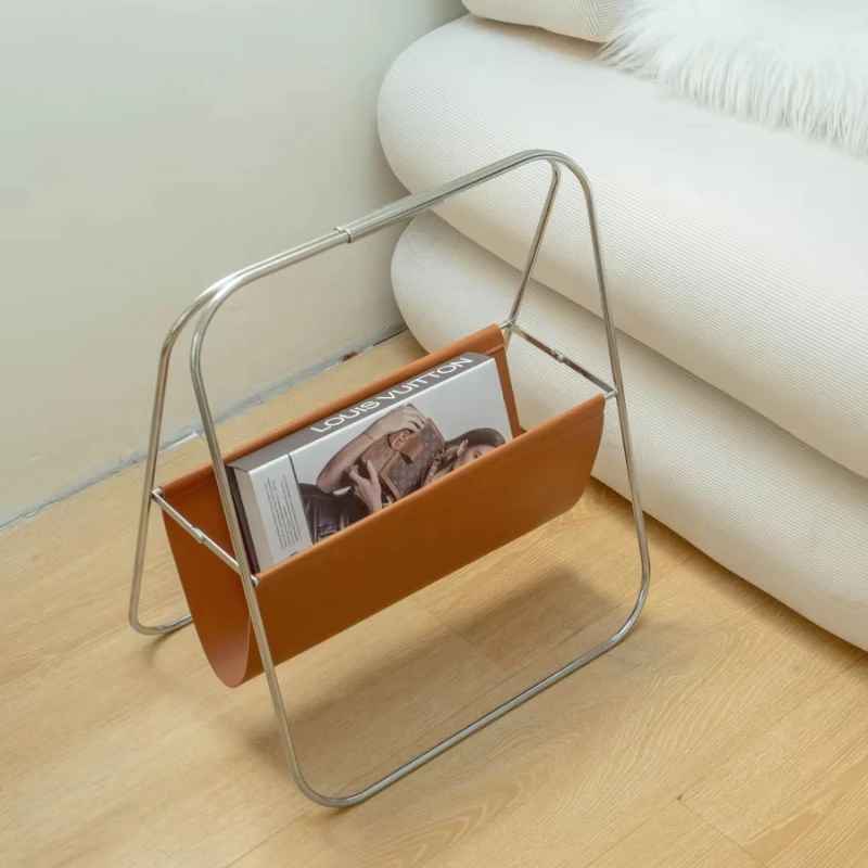 

Luxury Vintage Magazine Rack, Foldable Newspaper Organizer, Retro Metal and Leather Storage Shelf