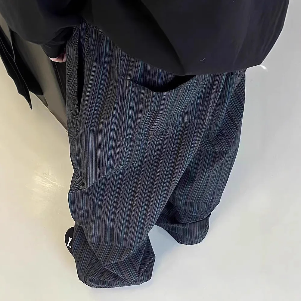 

Брюки винтажные черно-синие в вертикальную полоску, широкие, унисекс, весна-осень, новая модная коллекция, удобные, свободные, повседневные