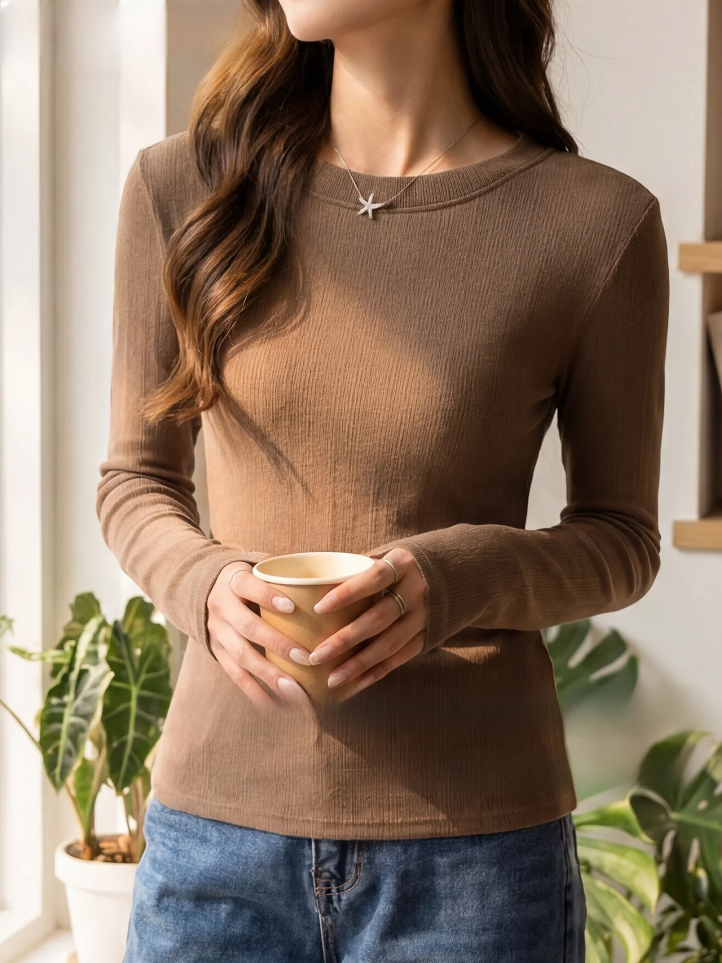 Elegant round Neck Knitted Woolen Base Shirt Women's Slim Fit Long Sleeve T-Shirt Citywalk Office Travel Comfortable Soft Ant...