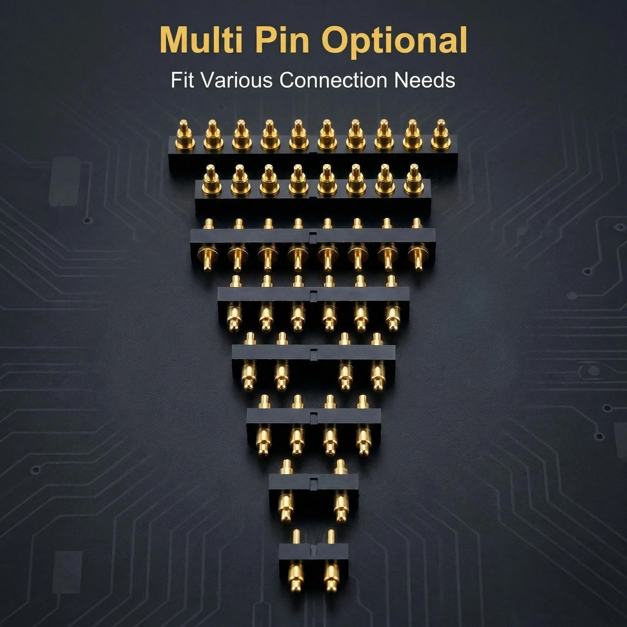 Spring Loaded Pogo Pin Connector 3A High Current 3.0mm Pitch DIP Male Header Probe Gold Plated through Holes 2-8 Pins Options