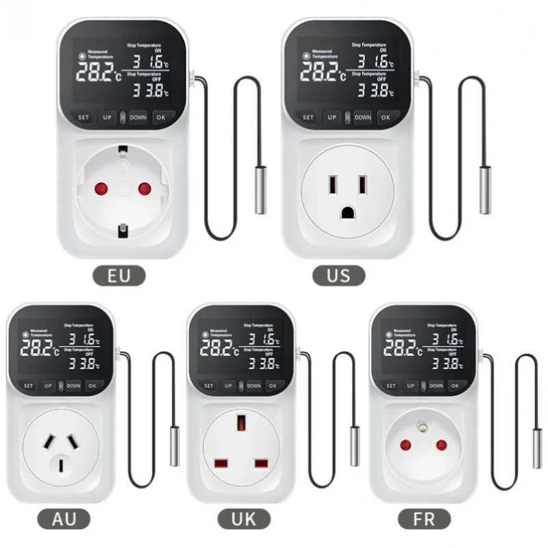

Digital Temperature Controller Socket Thermostat EU Plug 220V LCD Display Preset Timer Switch Cooling Heating Temperature Sensor