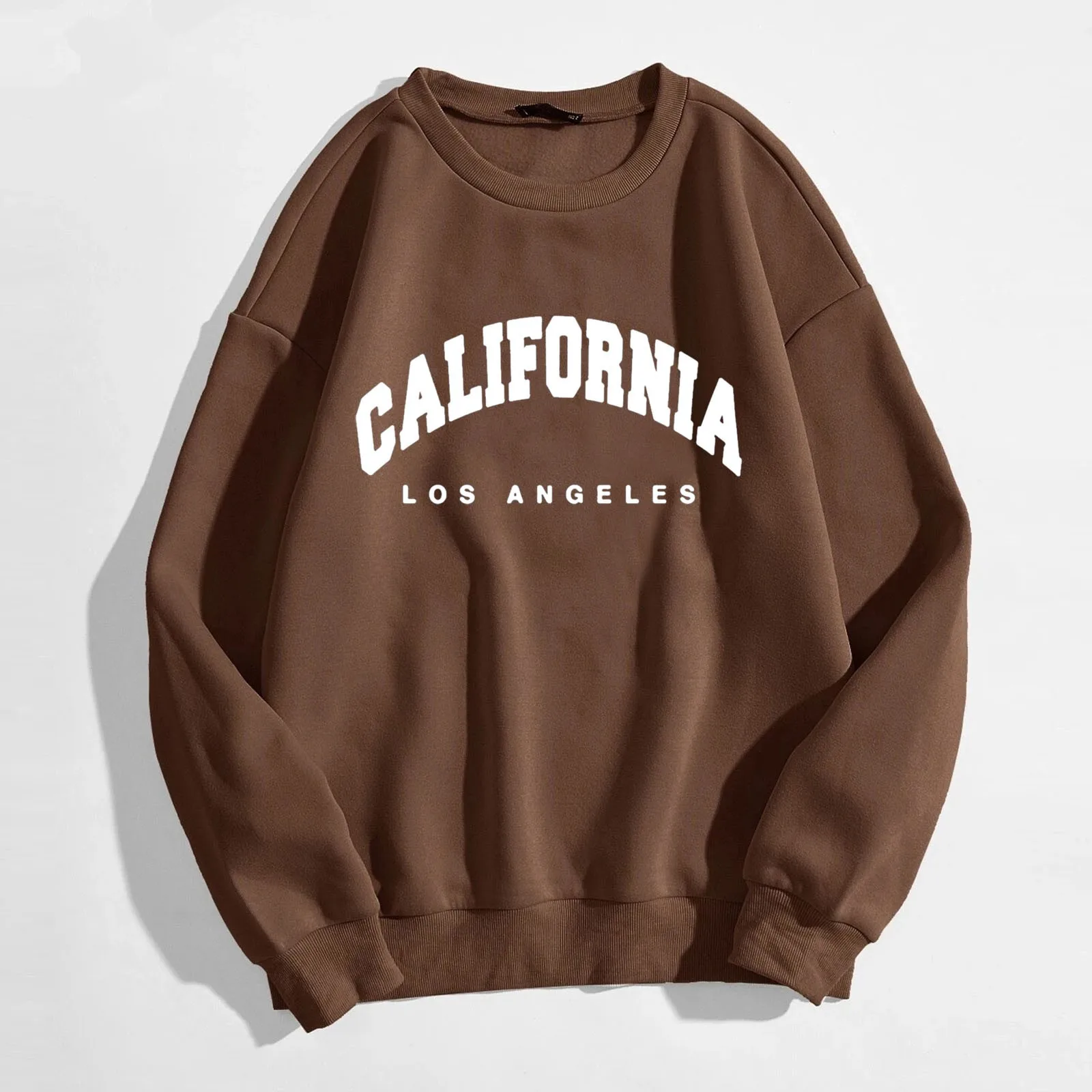 Womens Hoodies Long Sleeve Graphic California Letters Print Crew Neck Sweatshirts Pullover Hip Hop Streetwear Crewneck Female