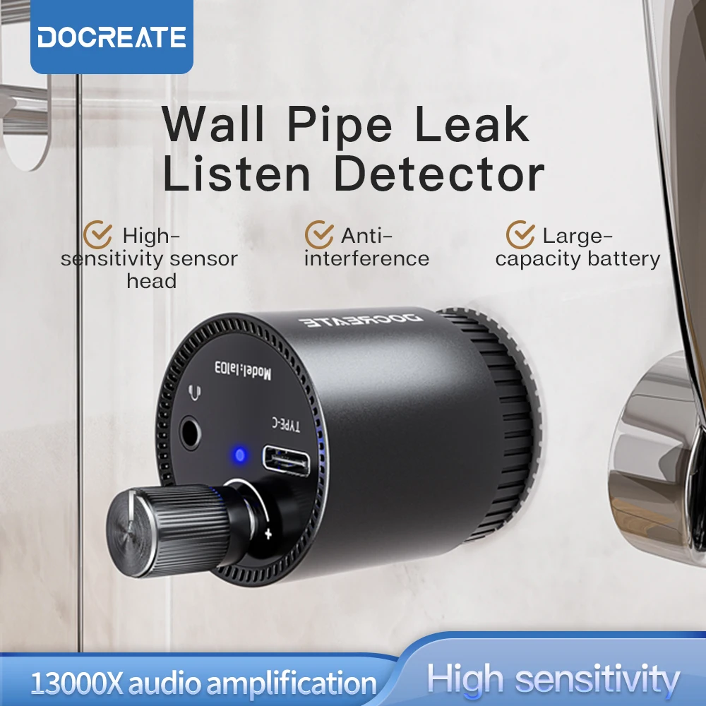 Detector de fugas de tuberías tipo C, amplificador de sonido portátil, Monitor de fugas de agua, alarmas, kit de Detector de fugas de red de agua con auriculares